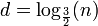 d=\log_\frac{3}{2}(n)